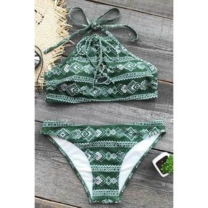 Cupshe Rhombus Overlap Halter Bikini Set